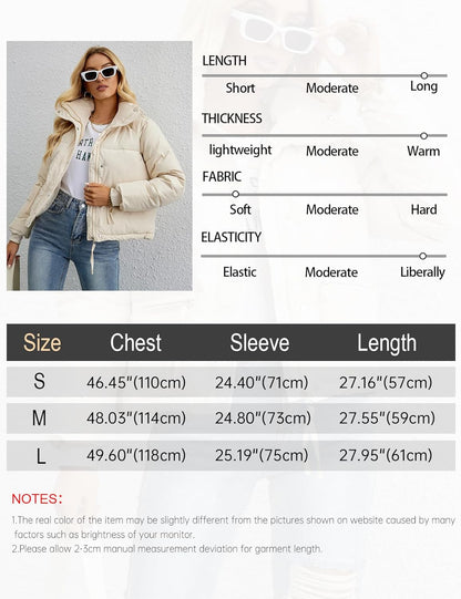 Women's Cropped Puffer Jacket with Stand Collar