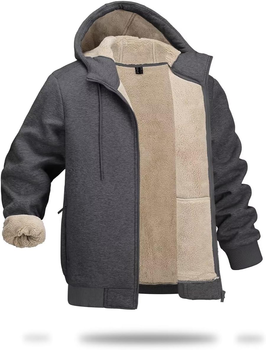 Men's Sherpa Lined Hoodie Jacket - Heavyweight Zip-Up Fleece Sweatshirt