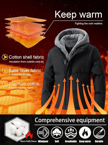 Men's Hooded Puffer Jacket - Thick Winter Coat with Stylish Design