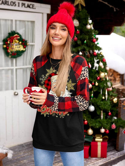 Women's Christmas Snowflake Plaid Raglan Sweatshirt