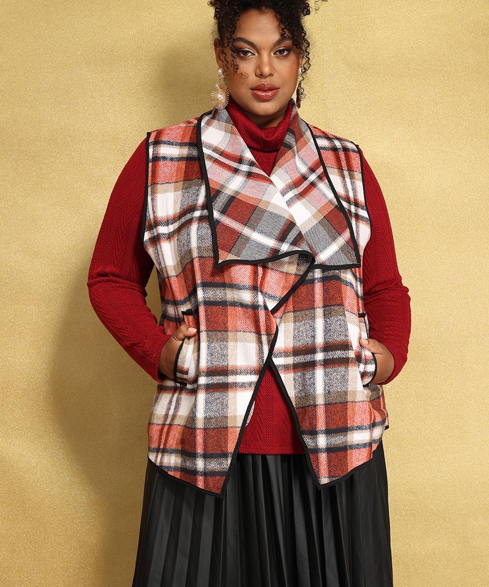 Oversized Plaid Cardigan Vest for Women