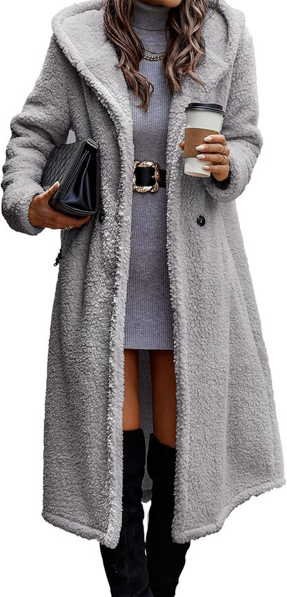 Women's Fuzzy Fleece Hooded Winter Coat with Faux Fur