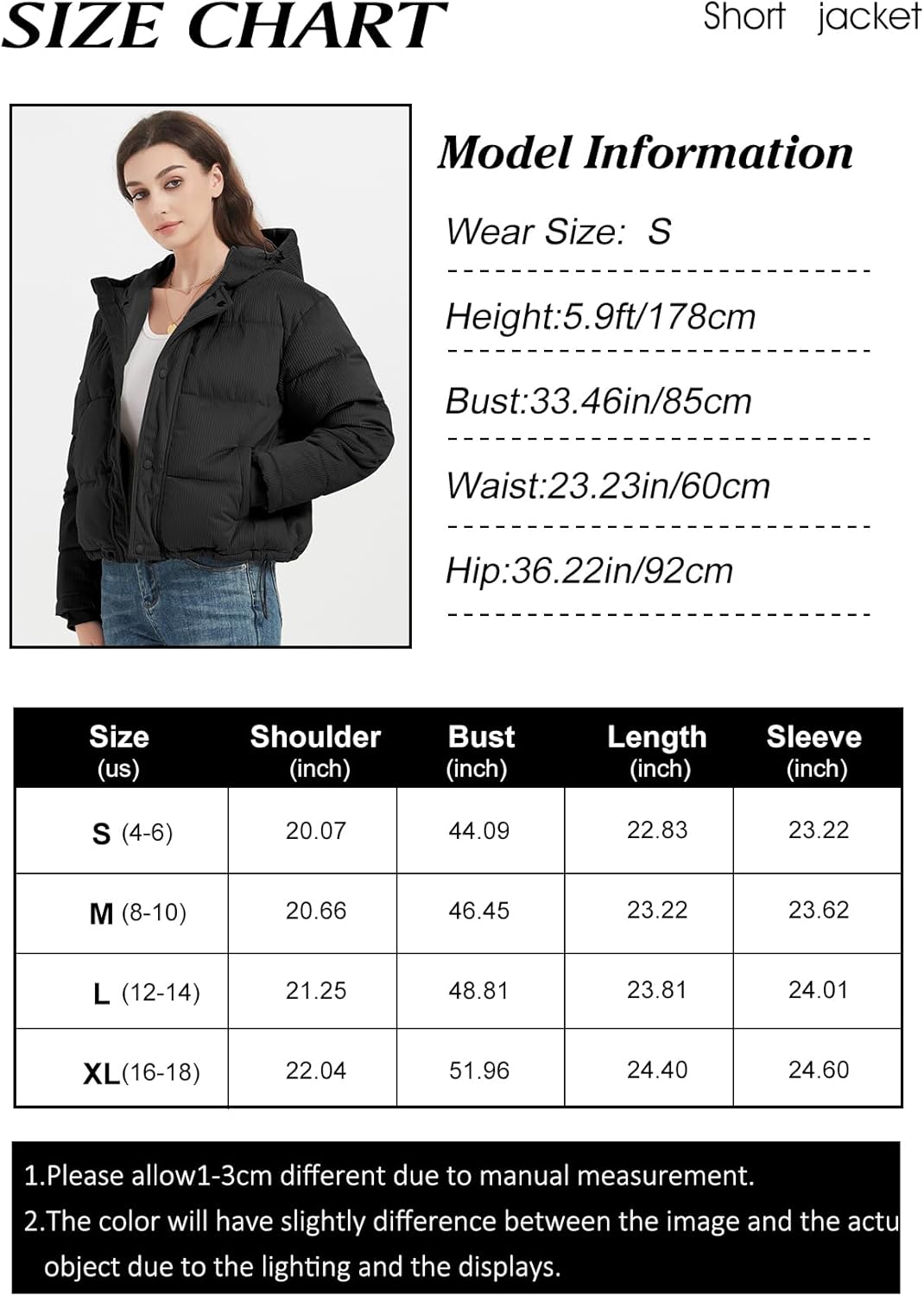 Women's Cropped Puffer Jacket with Corduroy and Hood