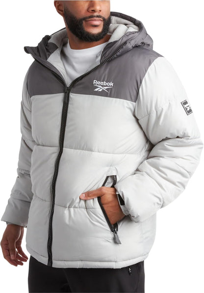 Men's Heavyweight Quilted Puffer Jacket - Weather-Resistant Coat with Wide Hood