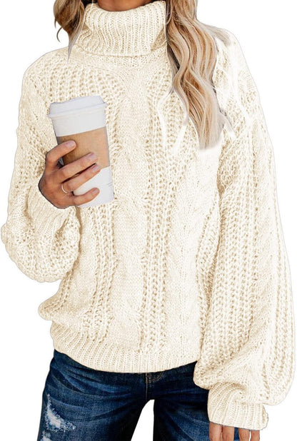 Chic Oversized Chunky Turtleneck Sweater with Balloon Sleeves – Cozy, Warm, and Perfect for Winter