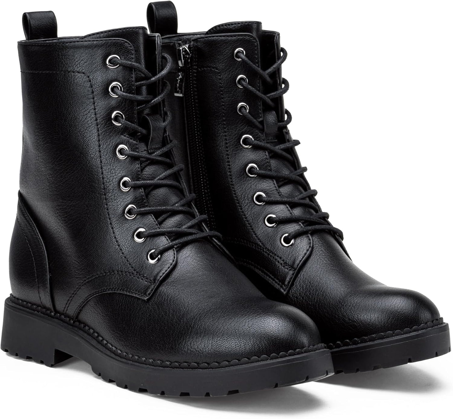 Women's Combat Ankle Boots with Lace-Up and Inner Zipper