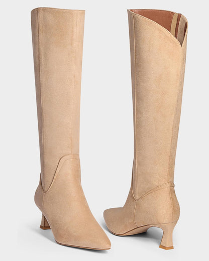 Women’s Knee-High Boots with Kitten Heel, Pointed Toe, and Full Side Zipper