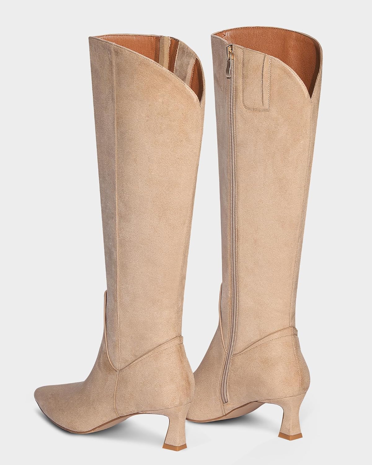 Women’s Knee-High Boots with Kitten Heel, Pointed Toe, and Full Side Zipper