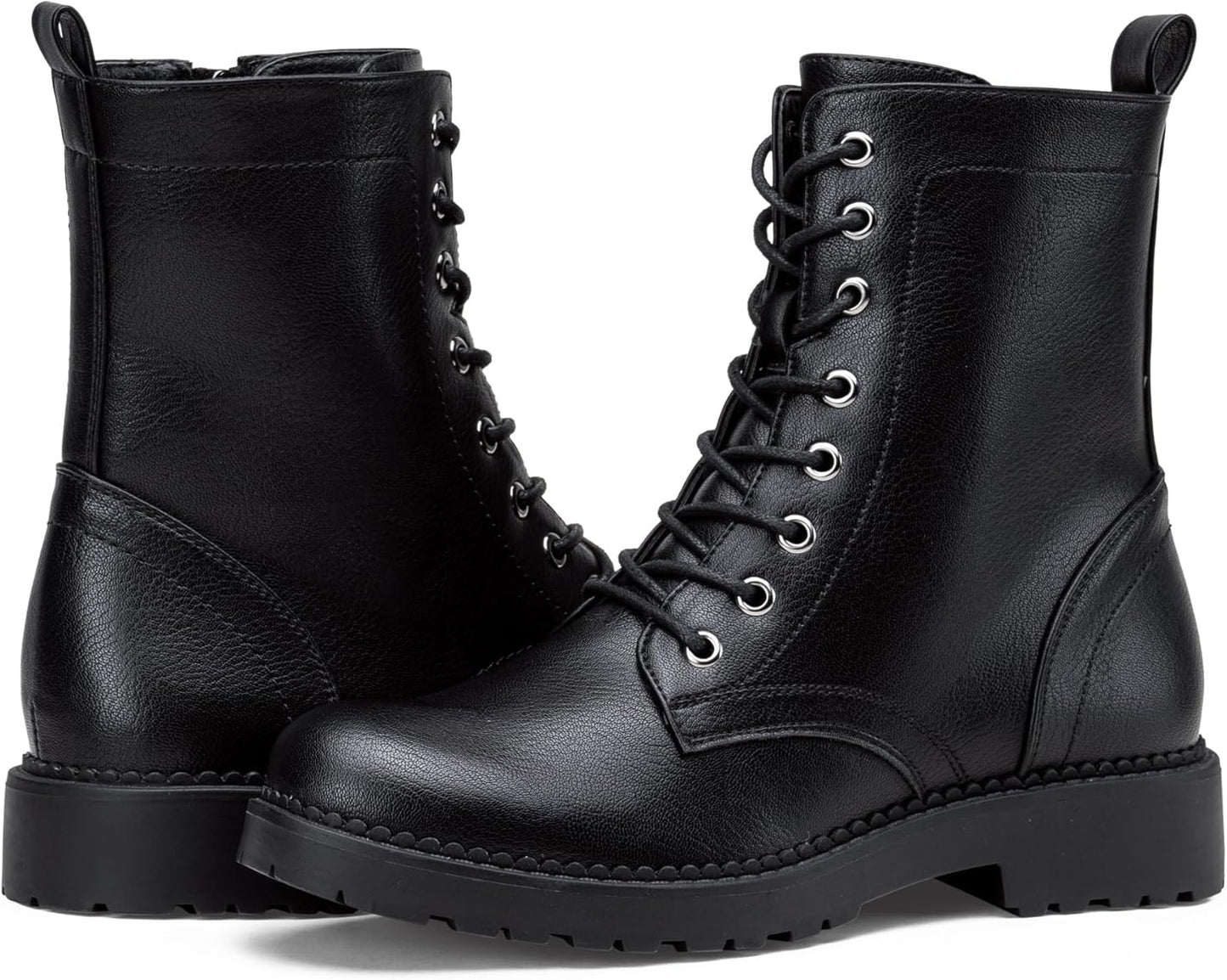 Women's Combat Ankle Boots with Lace-Up and Inner Zipper