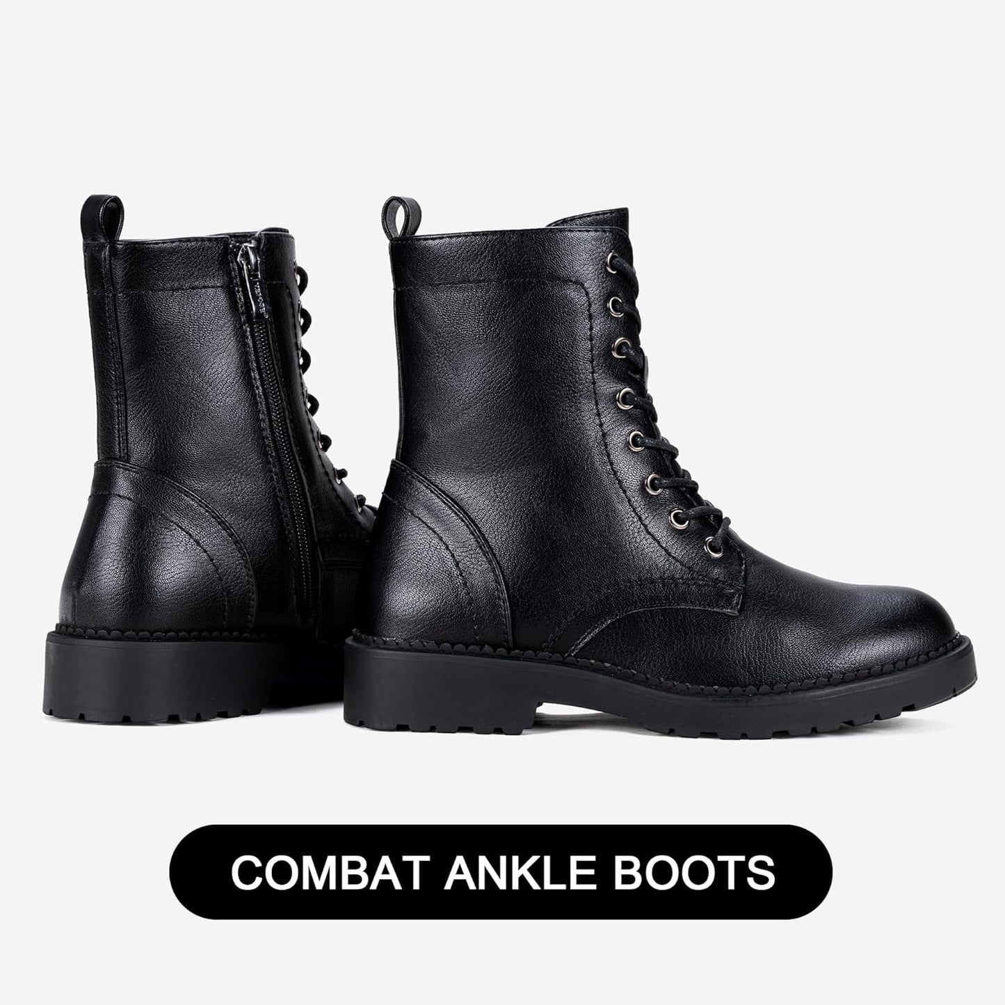 Women's Combat Ankle Boots with Lace-Up and Inner Zipper