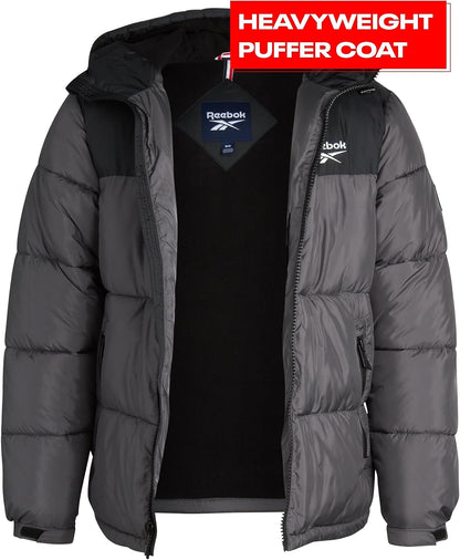 Men's Heavyweight Quilted Puffer Jacket - Weather-Resistant Coat with Wide Hood