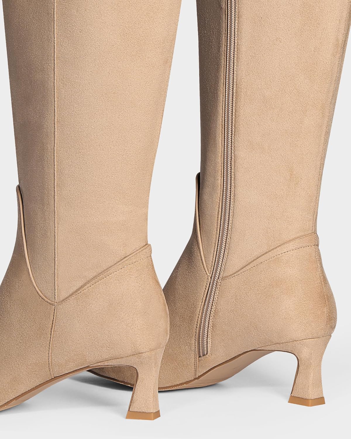 Women’s Knee-High Boots with Kitten Heel, Pointed Toe, and Full Side Zipper