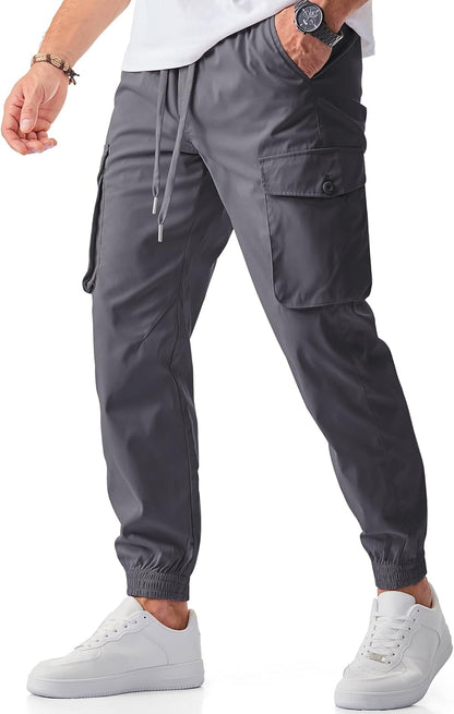 Men's Casual Cargo Joggers - Stretch Tapered Sweatpants with Pockets