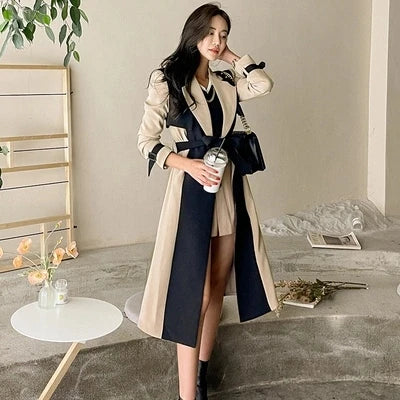 Women's Oversized Double-Breasted Long Trench Coat – Stylish Windbreaker