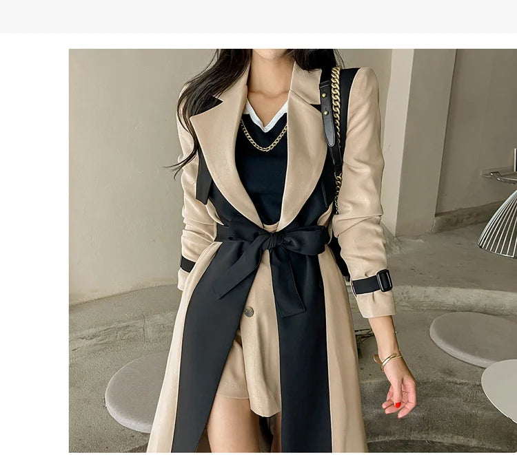 Women's Oversized Double-Breasted Long Trench Coat – Stylish Windbreaker