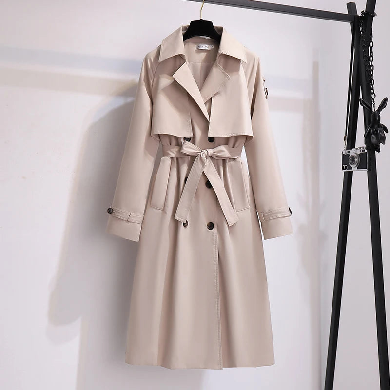 Women's Stylish Double-Breasted Long Trench Coat – Slim Fit