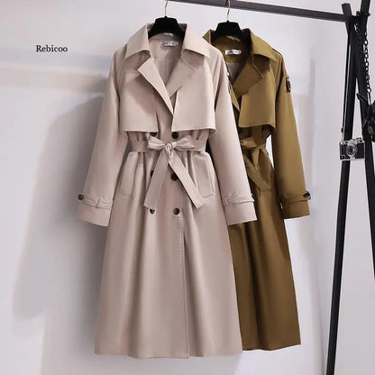 Women's Stylish Double-Breasted Long Trench Coat – Slim Fit