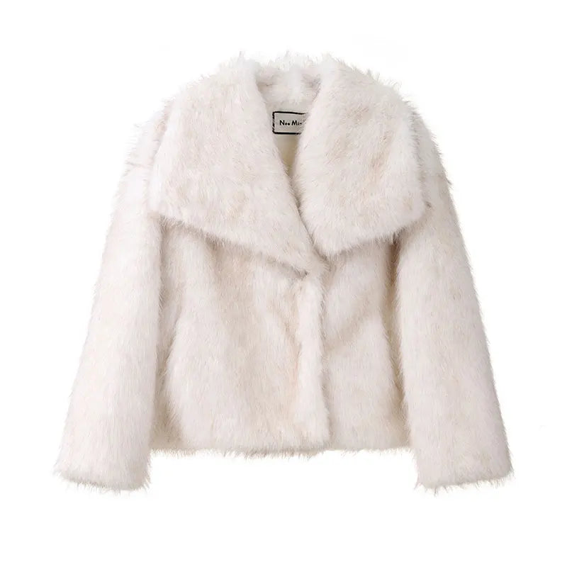 Winter Fashion Gradient Faux Fox Fur Coat for Women – Luxury High Street Style with Big Fur Collar