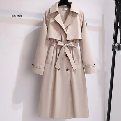 Women's Stylish Double-Breasted Long Trench Coat – Slim Fit