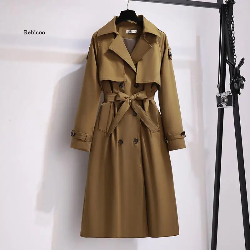 Women's Stylish Double-Breasted Long Trench Coat – Slim Fit