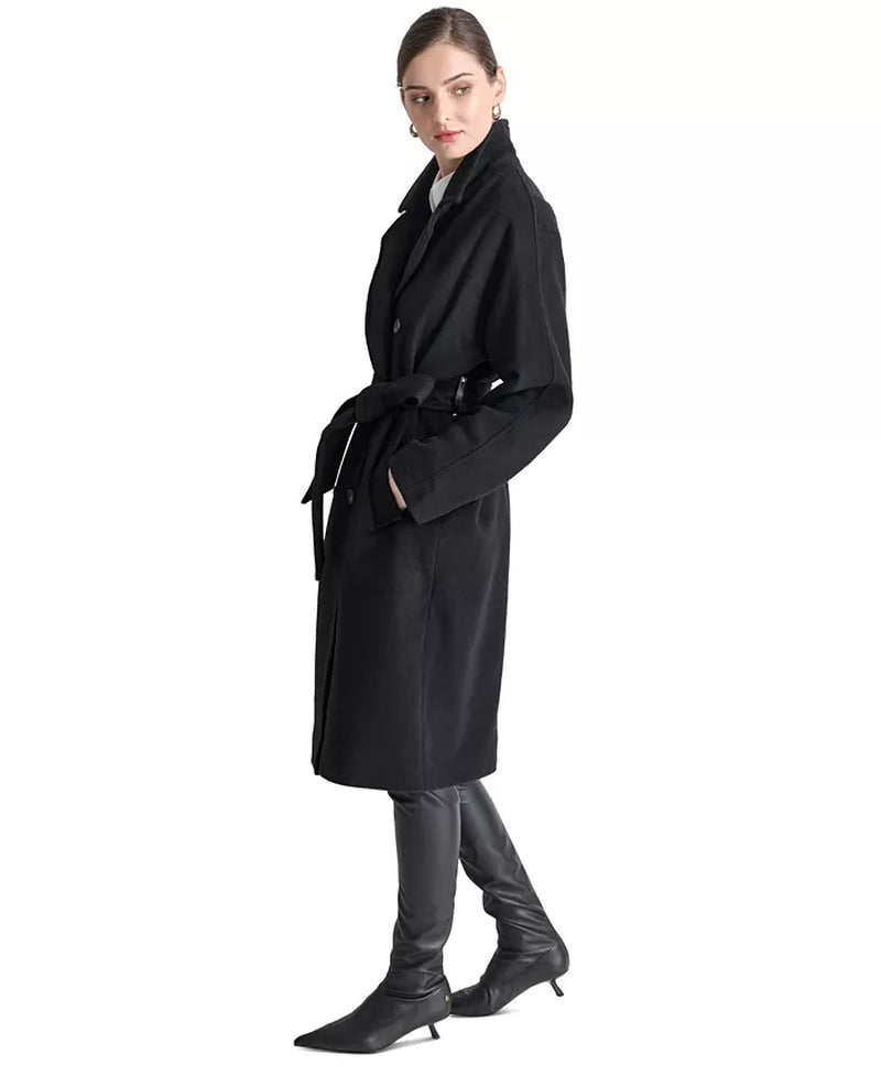 Elegant Women's Double-Breasted Wrap Coat with Belted Waist