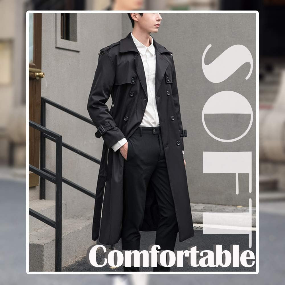 Men's Oversized Double-Breasted Trench Coat - Casual Windbreaker with Lapel, Long Jacket Overcoat