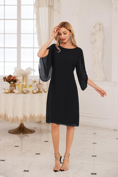 Women's Flutter Sleeve Chiffon Cocktail Dress for Weddings and Parties