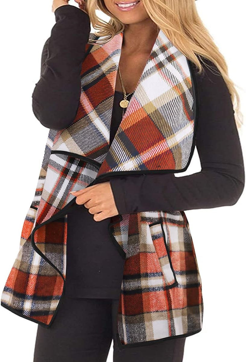 Oversized Plaid Cardigan Vest for Women