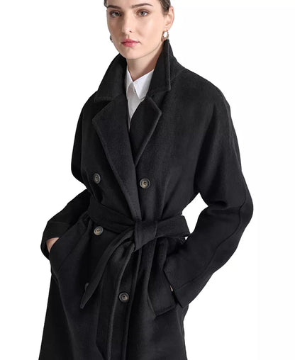 Elegant Women's Double-Breasted Wrap Coat with Belted Waist