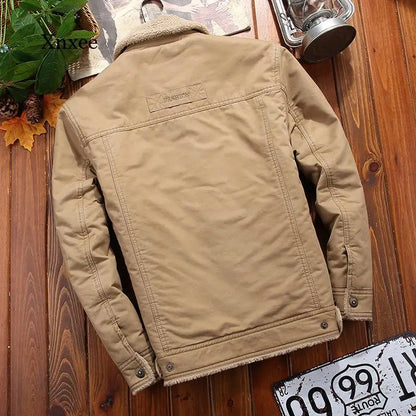 Winter Denim Jacket Men'S New Fleece Lining Thick Warm Men'S Jacket Casual Khaki Green Lamb Parka Men'S Fashion Jacket