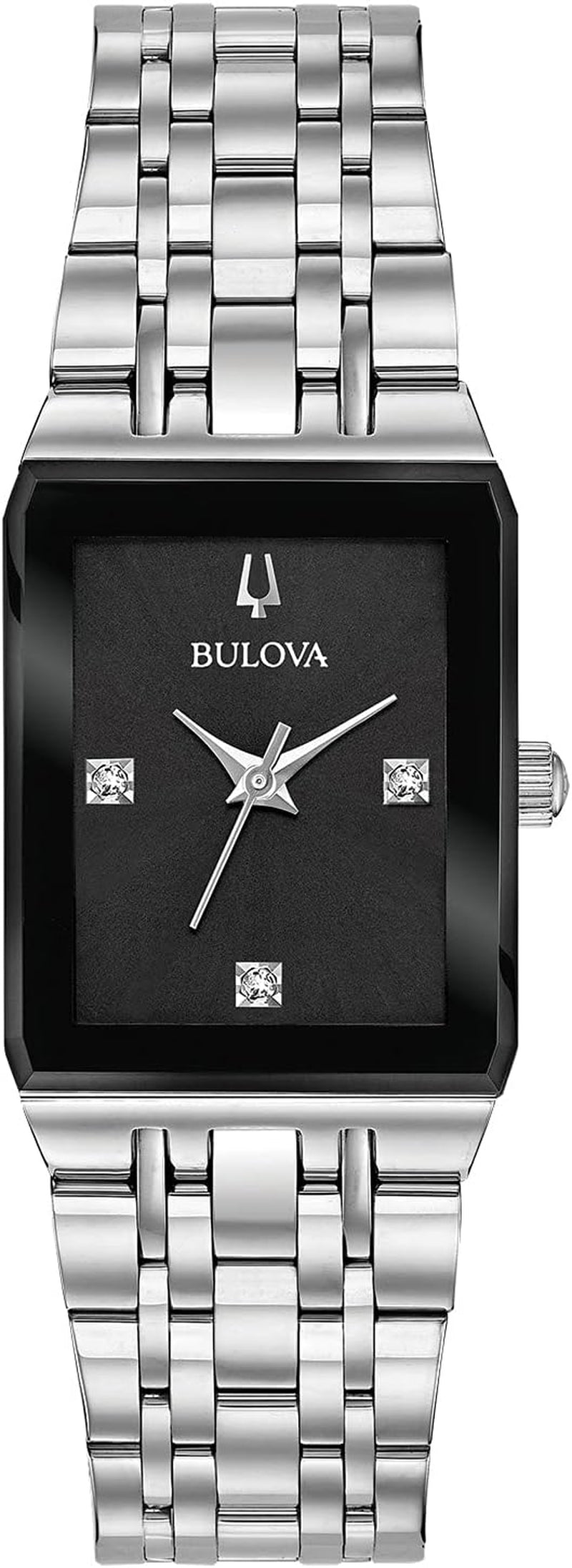 Bulova Ladies' Quadra Diamond Dial Stainless Steel Quartz Watch with Black Dial 