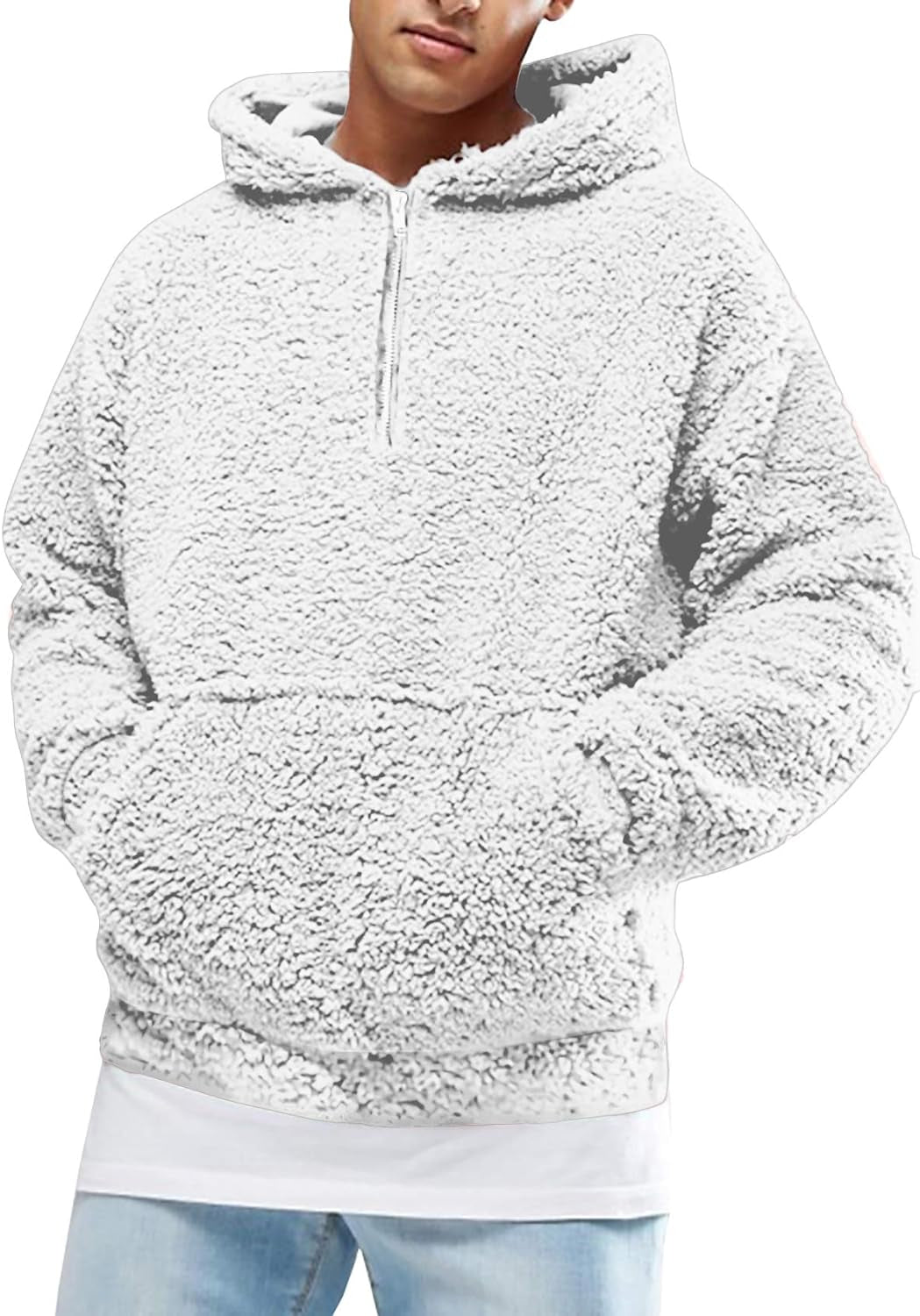 Men's Sherpa Fleece Hoodie - Warm Winter Pullover with Pocket