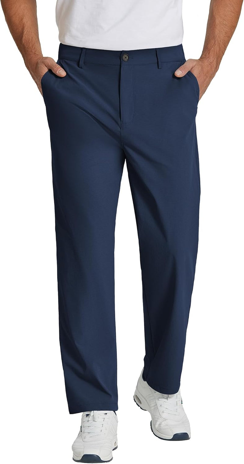 Men's Classic Fit Casual Pants - Lightweight Golf Trousers with Elastic Waist